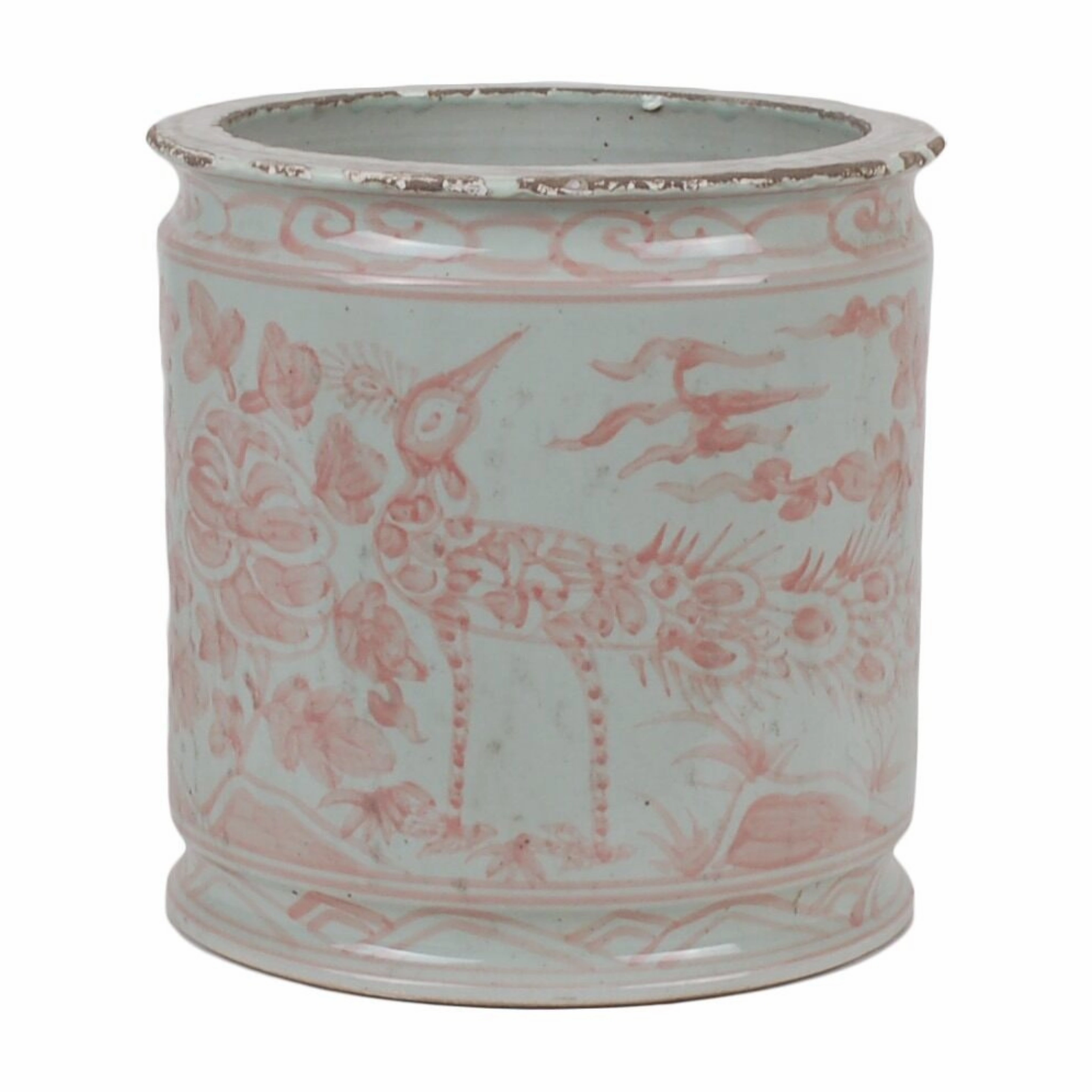 10" Porcelain Rust & White Peacock Motif Beaker Pot home display ornament