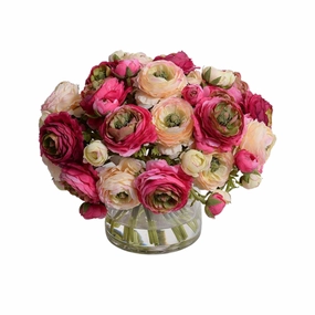 11" Faux Ranunculus Bouquet in Glass home display ornament