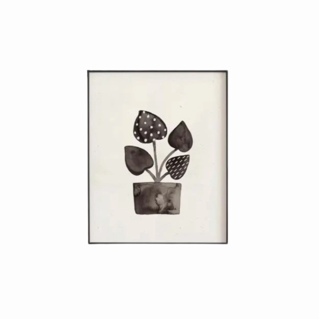 11x14 Ink Plant Art Print - Black & Cream framed wall decor