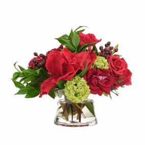 12" Amaryllis & Rose Watergarden in Glass Vase home display ornament