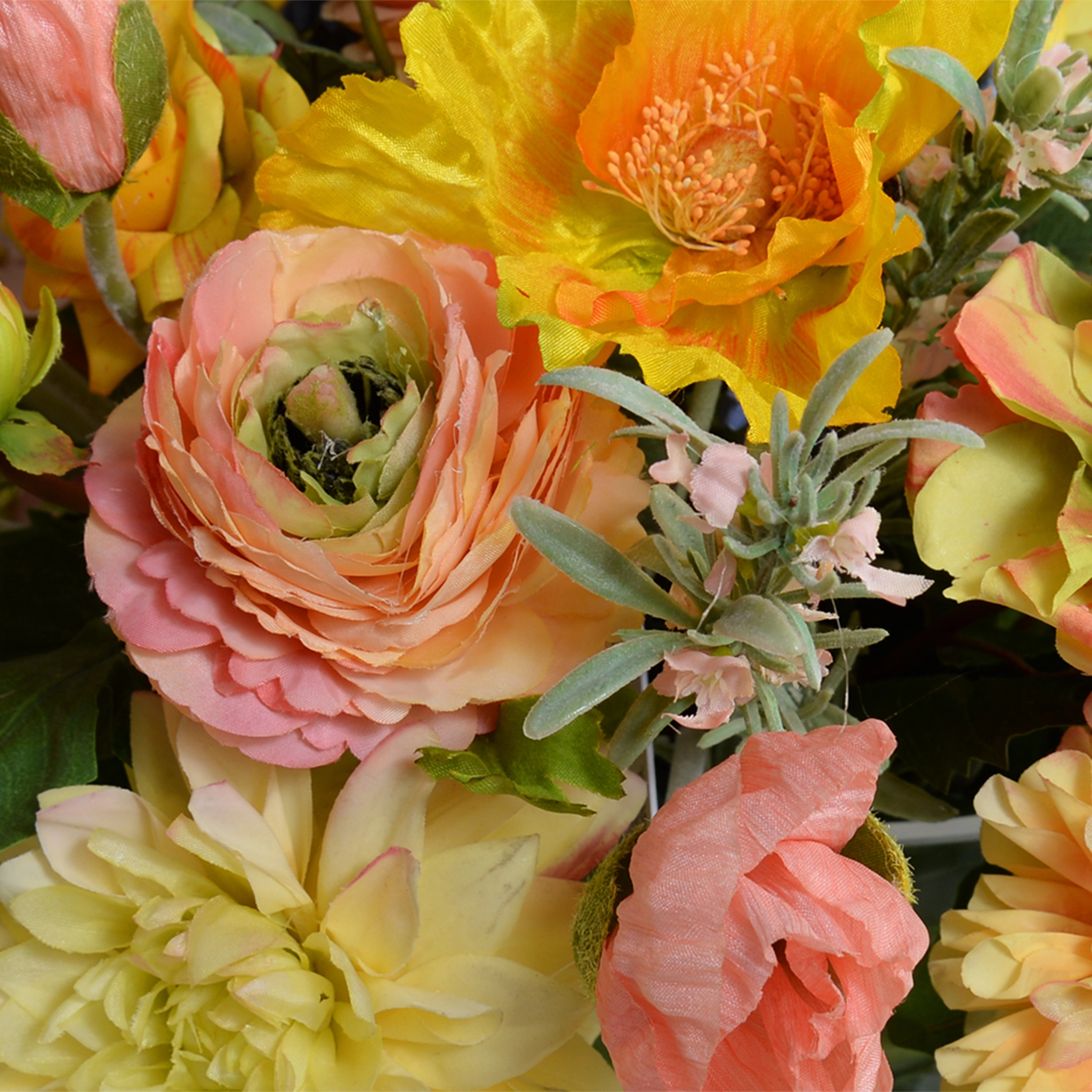 13" Faux Mixed Arrangement in Leaf Lined Glass