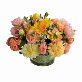 13" Faux Mixed Arrangement in Leaf Lined Glass home display ornament