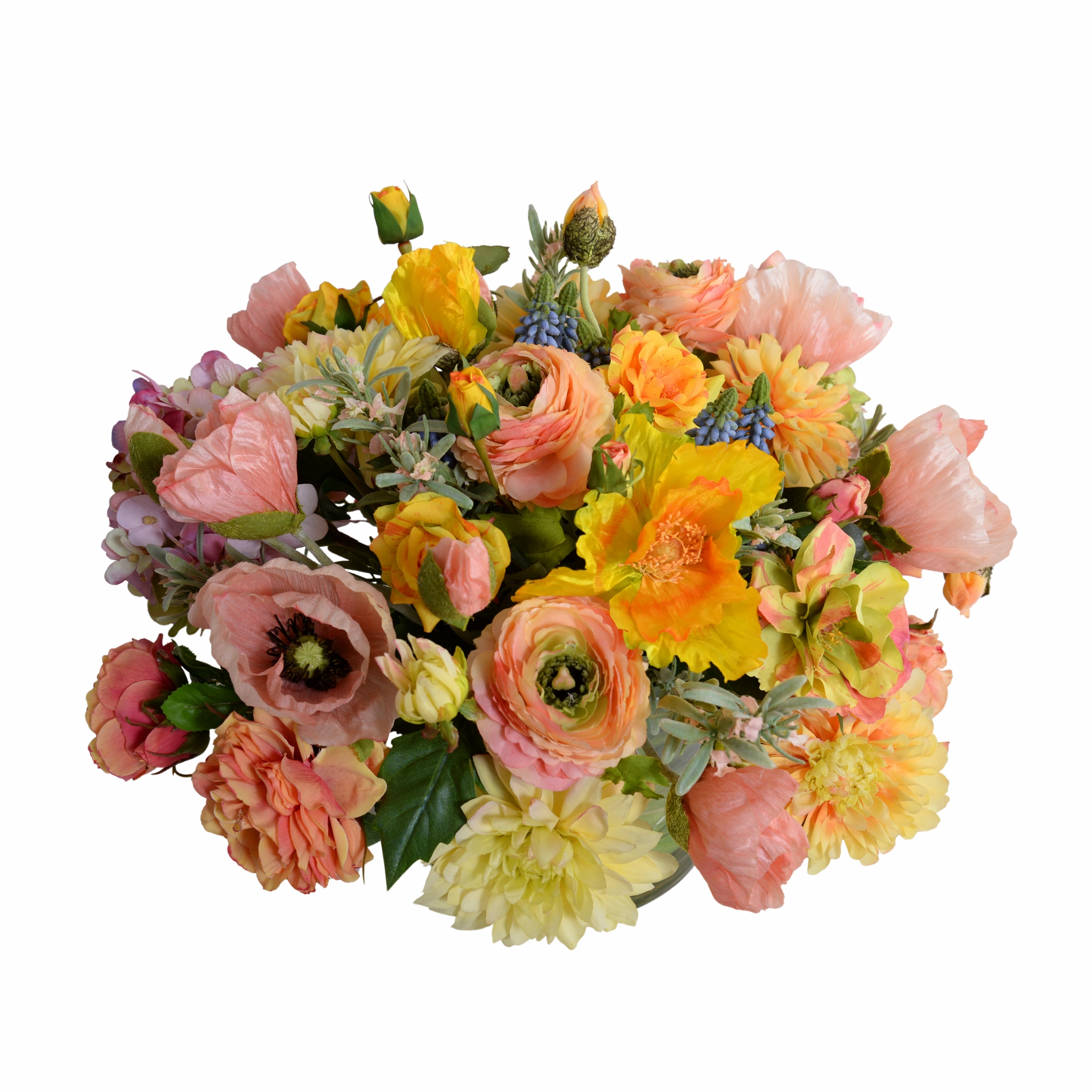 13" Faux Mixed Arrangement in Leaf Lined Glass