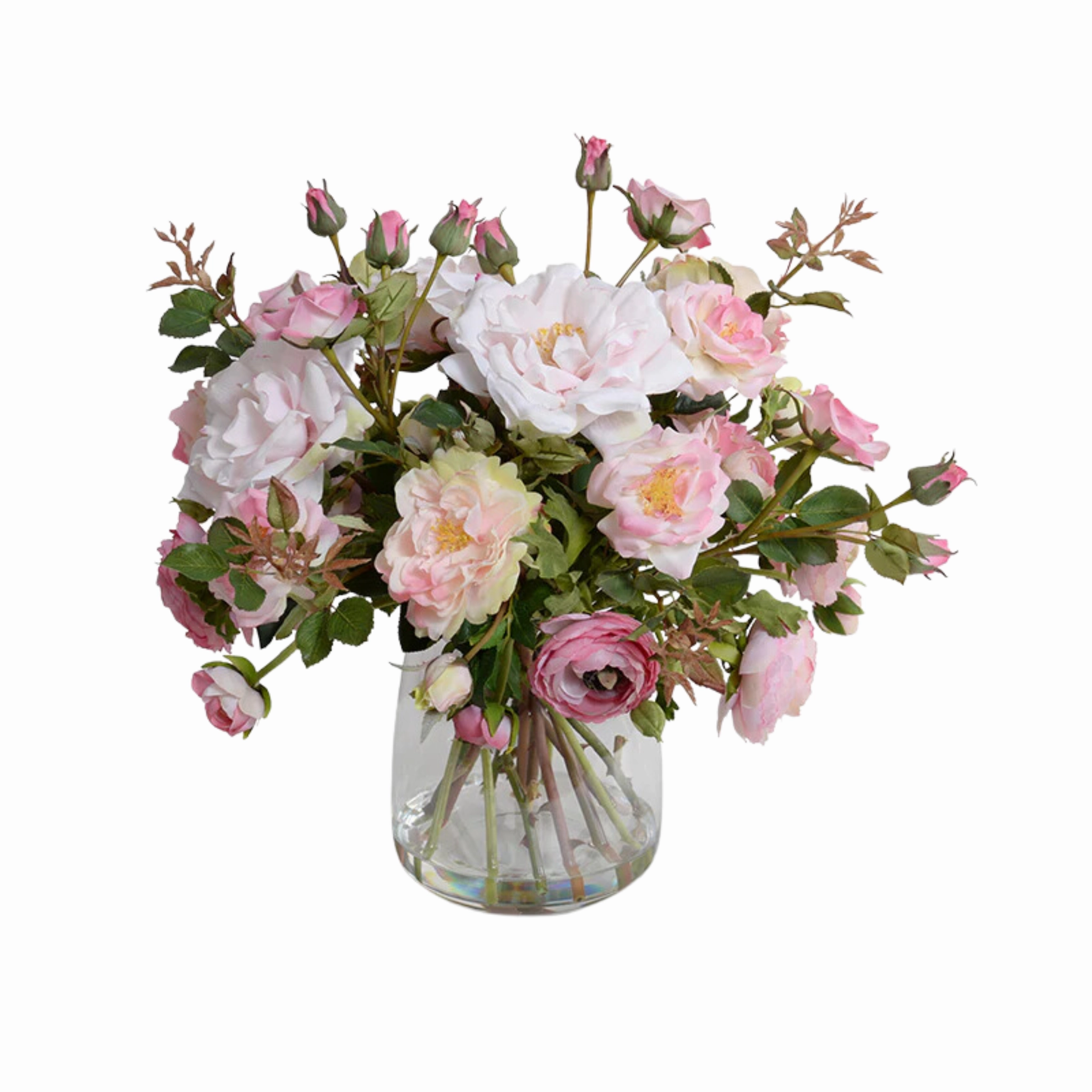 15" Faux Ranunculus & Rose Arrangement in Glass home display ornament