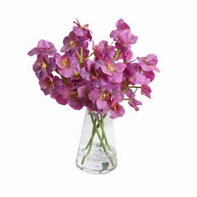 15" Faux Vanda Orchid Cuttings in Glass home display ornament