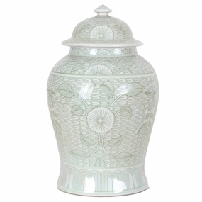 17 Light Green Floral Ginger Jar home display ornament