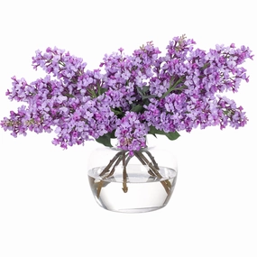 17" Faux Lilac Watergarden in Glass Vase home display ornament