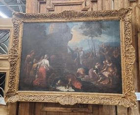 17TH CENTURY FRENCH SCHOOL LARGE OIL PAINTING OF MOSES STRIKING THE ROCK IN 19TH C. FRAME classic mural painting