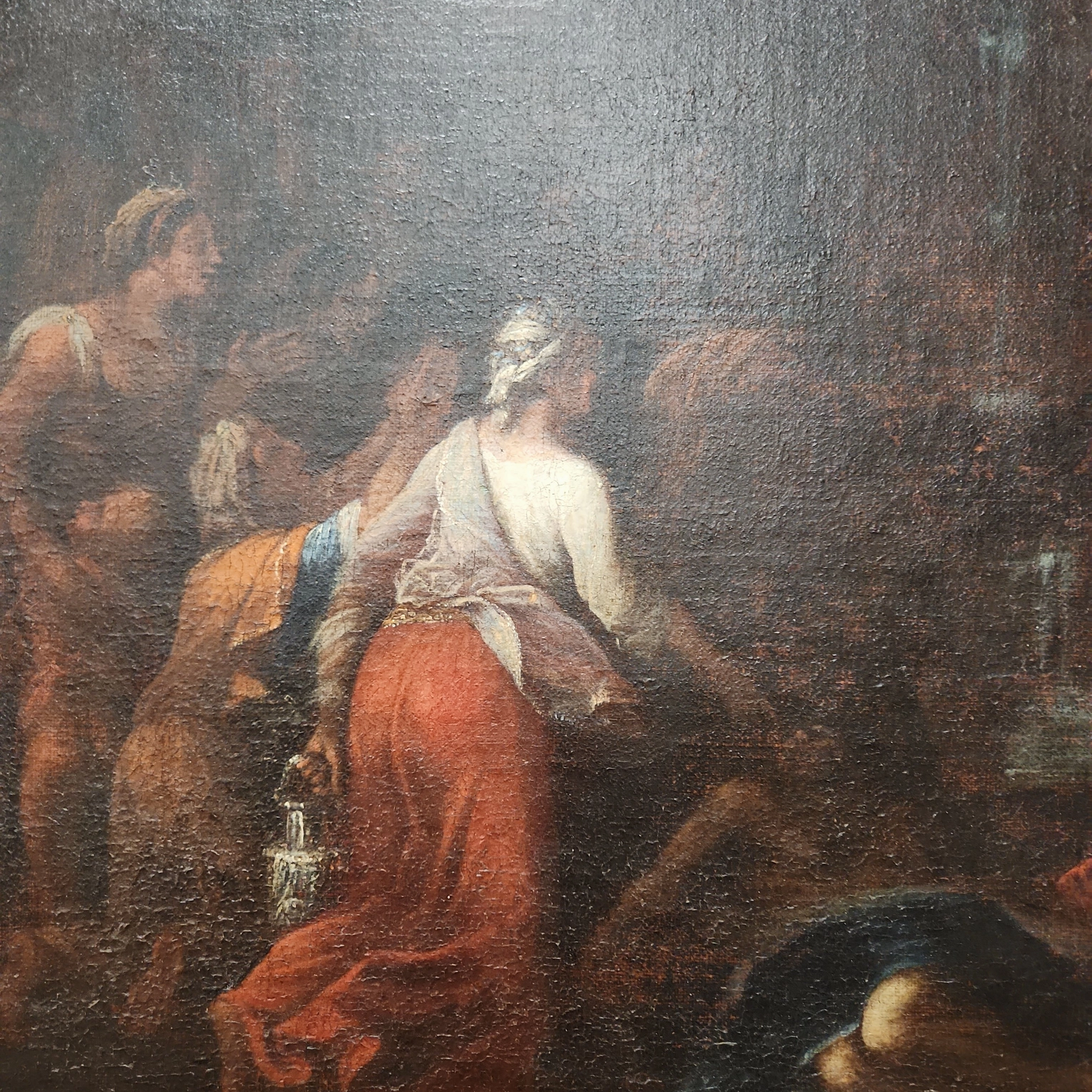 17TH CENTURY FRENCH SCHOOL LARGE OIL PAINTING OF MOSES STRIKING THE ROCK IN 19TH C. FRAME