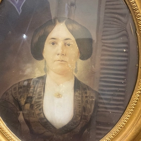 1840'S WATERCOLOR OF LADY IN GOLD OVAL FRAME classic mural painting