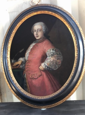 18TH CENTURY OVAL FRAMED OIL PAINTING OF AN ENGLISHMAN IN REDCOAT classic mural painting