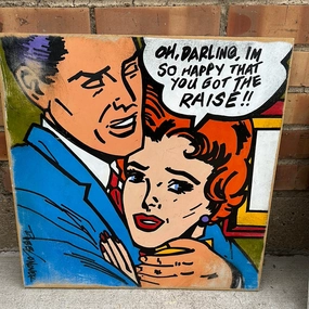 1960'S CARTOON PAINTING ON WOOD-MAN AND A WOMAN BY ROB CONOVER classic mural painting