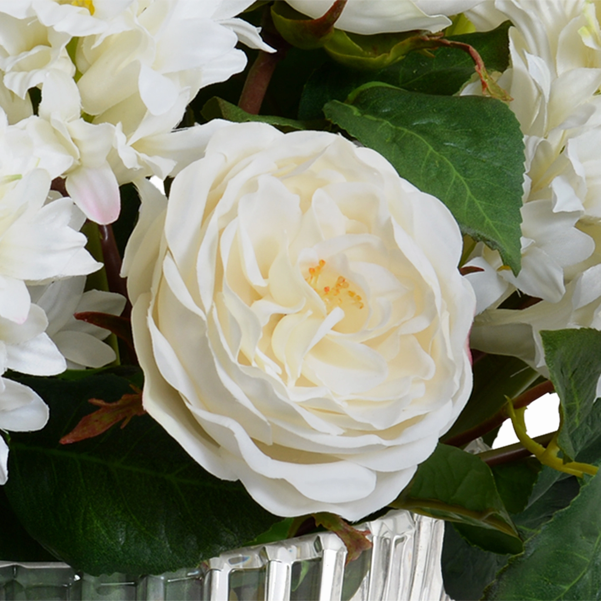 19" Faux Roses & Hyacinth Arrangement in Crystal Vase