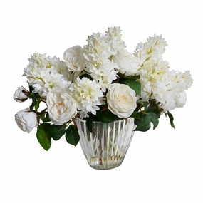 19" Faux Roses & Hyacinth Arrangement in Crystal Vase home display ornament
