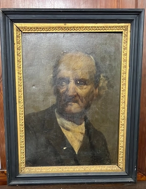 19TH C. OIL PAINTING OF CURMUDGEONLY MAN classic mural painting