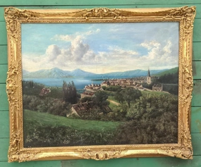 19TH CENTURY LANDSCAPE OIL PAINTING BY KARL ALBERT KAISER classic mural painting