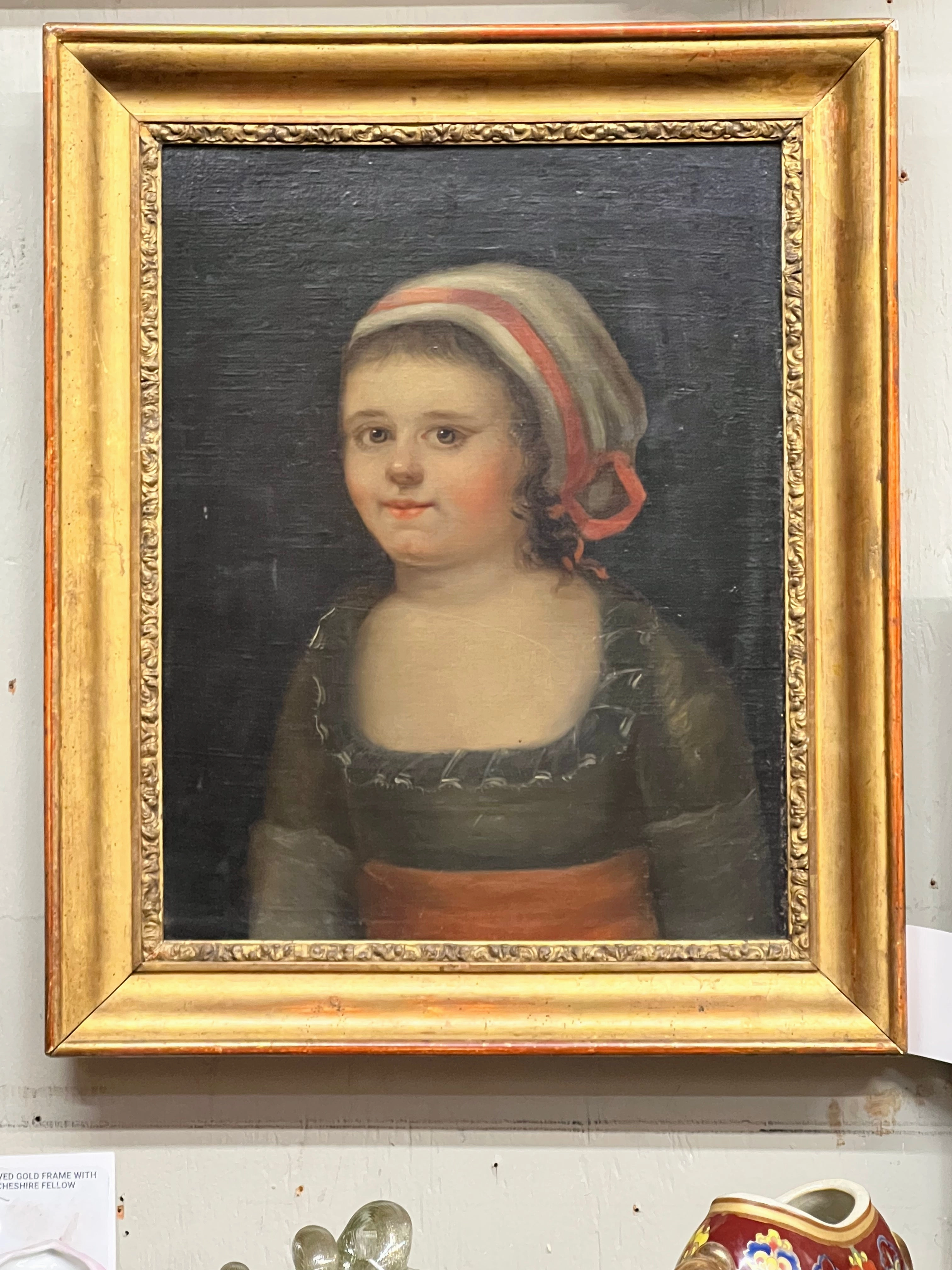 19TH CENTURY LITTLE GIRL OIL PAINTING ON CANVAS