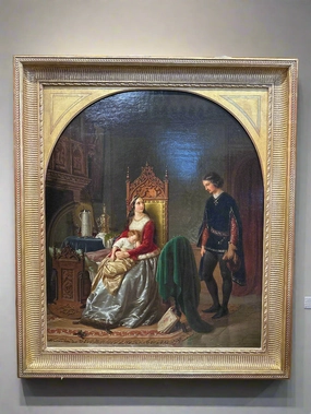 19TH CENTURY OIL ON CANVAS PAINTING BY JOHANN GEYER "PARENTS AND CHILD" classic mural painting