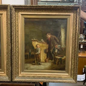 19TH CENTURY OIL PAINTING OF TEACHER WITH BAD CHILD BY WILLIAM LANGOIS classic mural painting
