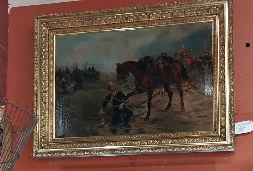 19TH CENTURY OIL PAINTING ON CANVAS BATTLE SCENE