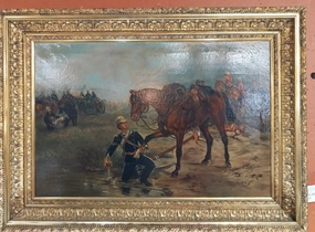 19TH CENTURY OIL PAINTING ON CANVAS BATTLE SCENE classic mural painting