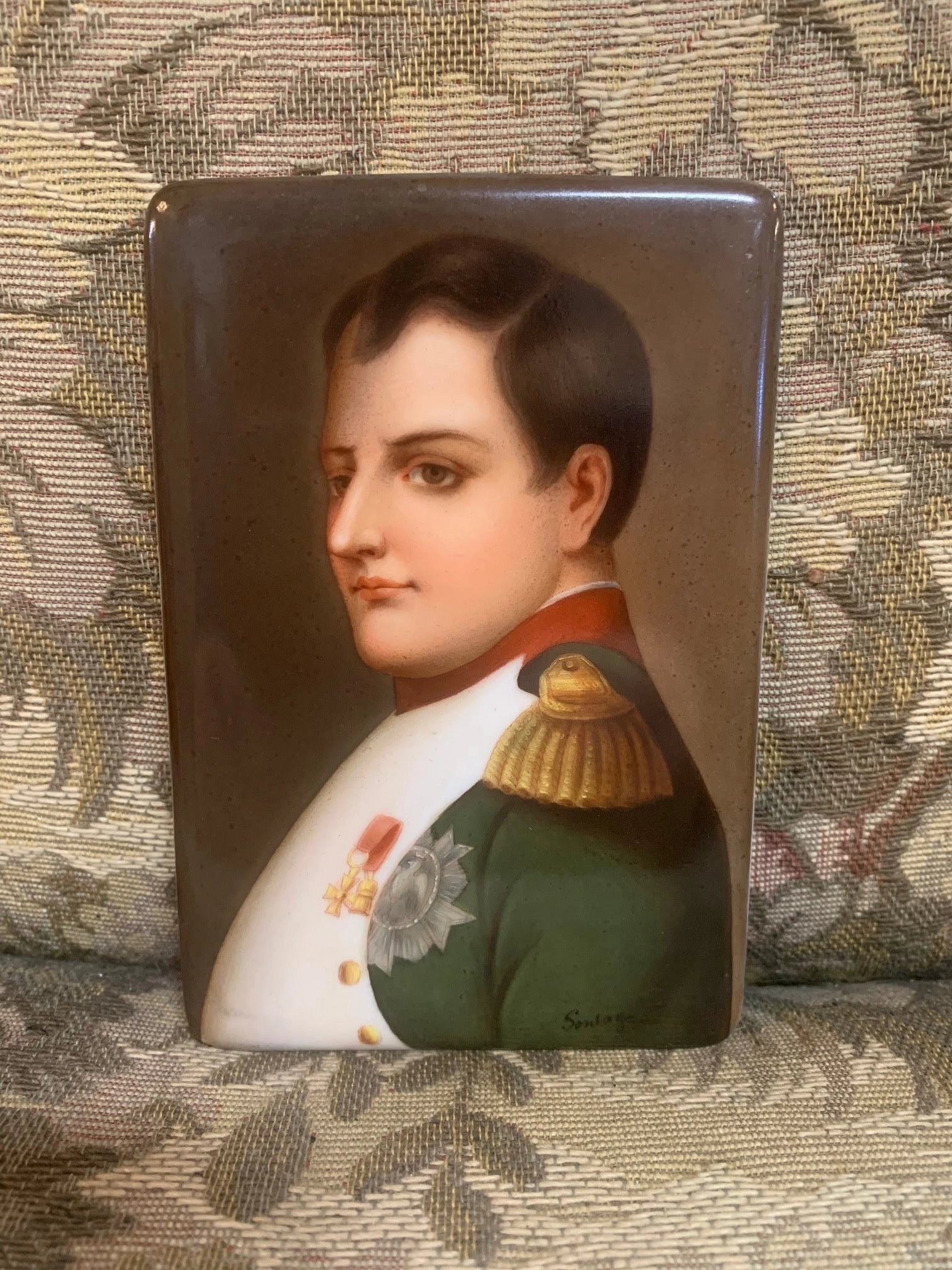 19TH CENTURY PORTRAIT PAINTING OF NAPOLEAN ON PORCELAIN - ARTIST SIGNED classic mural painting