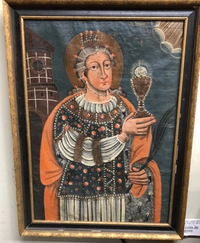 19TH CENTURY SAINT WITH CHALICE OIL PAINTING ON CANVAS classic mural painting