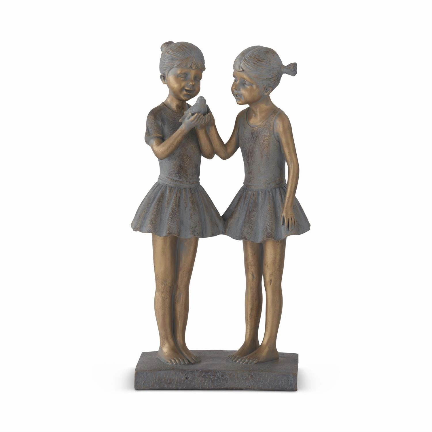 20.5"  Blue & Gold Resin Girls w/Bird Statue interior room decor