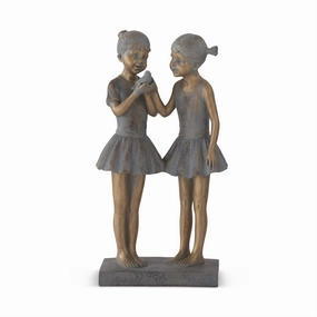 20.5"  Blue & Gold Resin Girls w/Bird Statue interior room decor