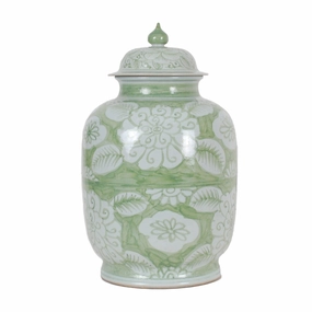 20 Washed Green and White Floral Jar home display ornament