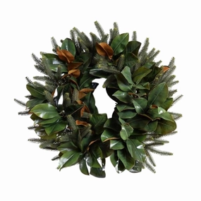 24" Magnolia Leaf and Fir Wreath home display ornament