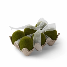 2.75" Mossy Eggs in Carton w/White Ribbon interior room decor