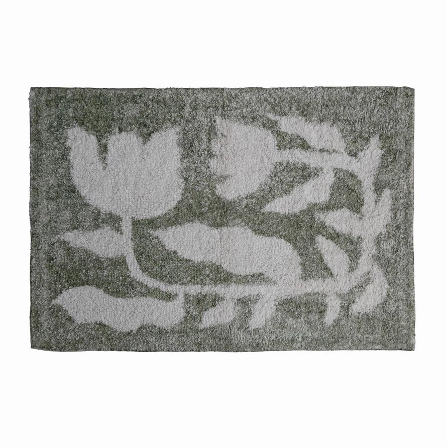 2' x 3' Cotton Tufted Rug w/ Flowers, Sage Color & White modern fashion carpet