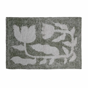 2' x 3' Cotton Tufted Rug w/ Flowers, Sage Color & White modern fashion carpet