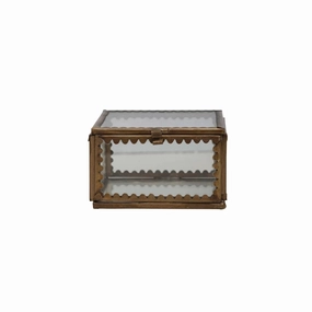 3" Sq x 1-3/4"H Brass & Glass  Display Box interior room decor
