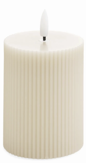 3x4 LED Pillar Candle Ribbed (Beige) interior room decor