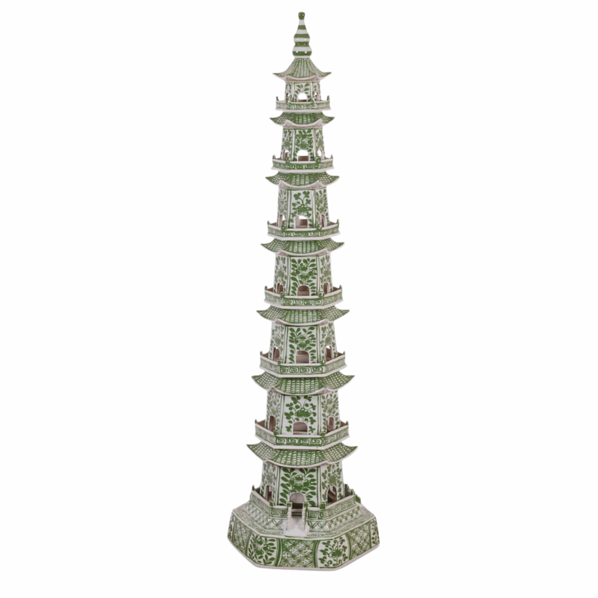 48" Porcelain Green & White 8 Layer Pagoda home display ornament