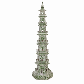 48" Porcelain Green & White 8 Layer Pagoda home display ornament
