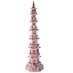 48" Porcelain Rust & White 8 Layer Pagoda home display ornament