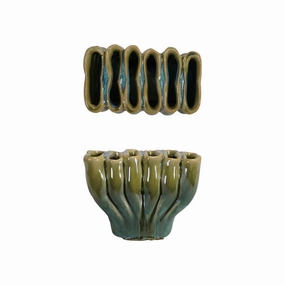 4-1/4"L x 2-1/2"W x 3"H  Stoneware Sculptural Vase with 6 Sections (Each One Will Vary) interior room decor
