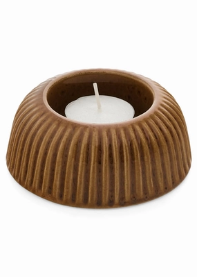 4X2 Ceramic Ribbed Candle Holder (Gingerbread) interior room decor