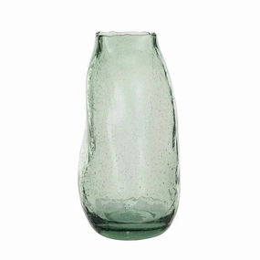 5-1/2" Round x 10-1/2"H Recycled Glass Organic Shaped Vase Green interior room decor