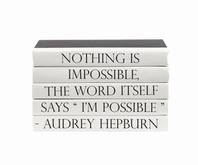 5 Volume "Nothing is Impossible..." Audrey Hepburn Quote Book Stack home display ornament