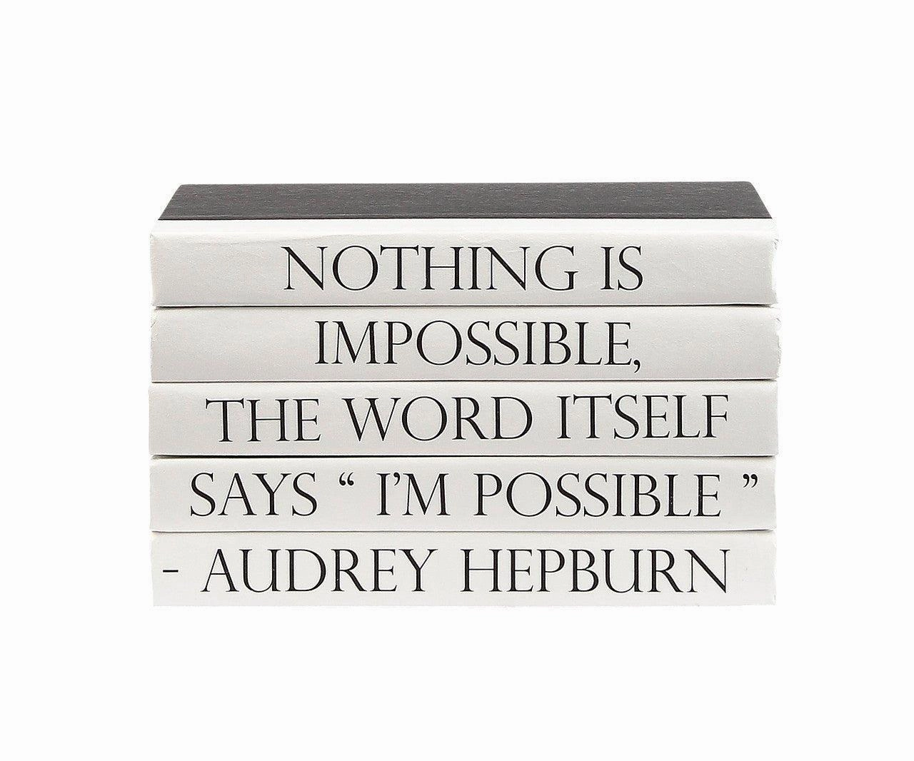 5 Volume "Nothing is Impossible..." Audrey Hepburn Quote Book Stack home display ornament