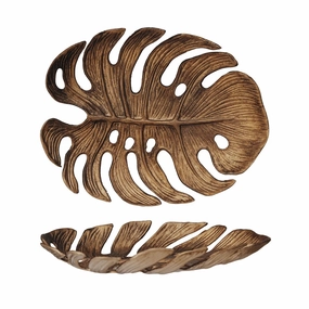 6-1/4"L x 5"W Decorative Pewter Monstera Leaf, Antique Gold Finish interior room decor