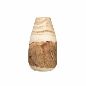 6-3/4" Round x 12-1/2"H Decorative Paulownia Wood Vase w/ Live Edge interior room decor