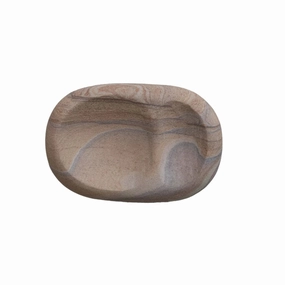 6"L x 4"W Decorative Sandstone Dish w/ 2 Sections, Natural interior room decor