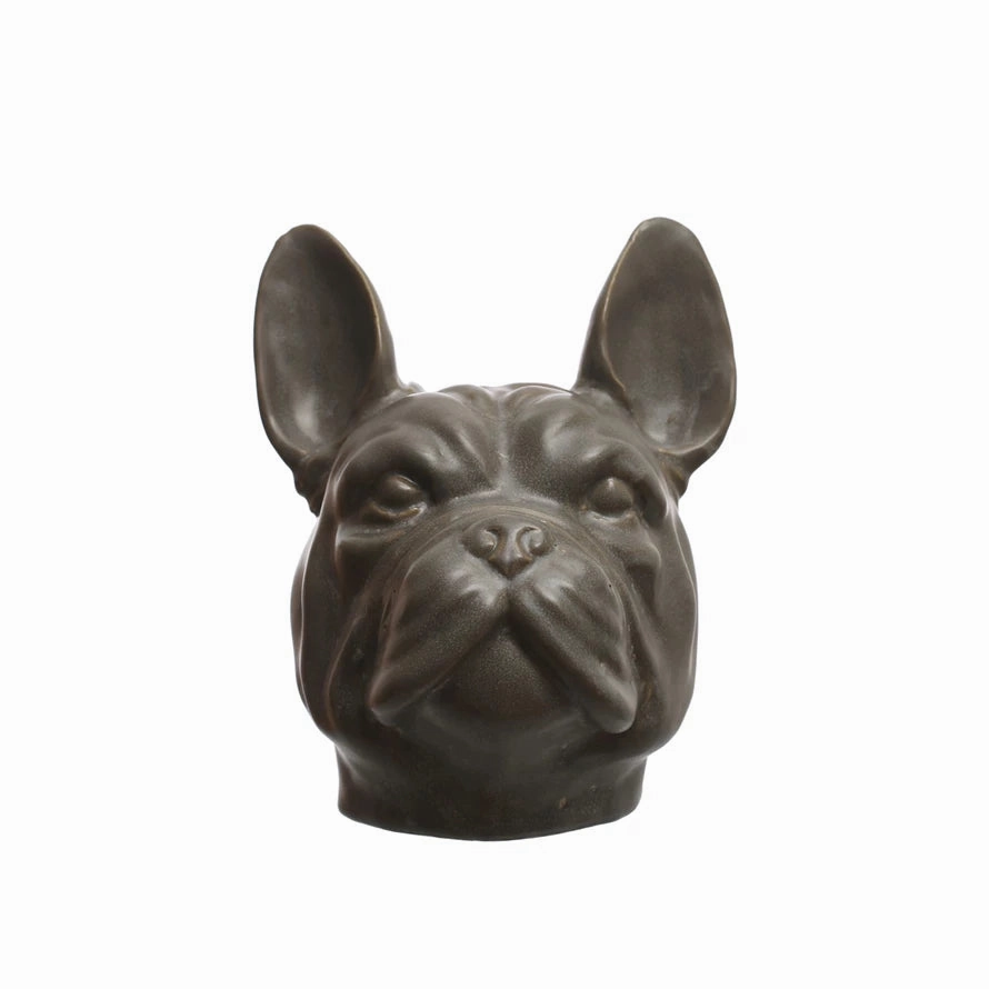 7.1 x 6.9  Stoneware French Bulldog Head Vase, Grey (Each One Will Vary) interior room decor