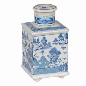 7 Blue and White Square Tea Tin home display ornament