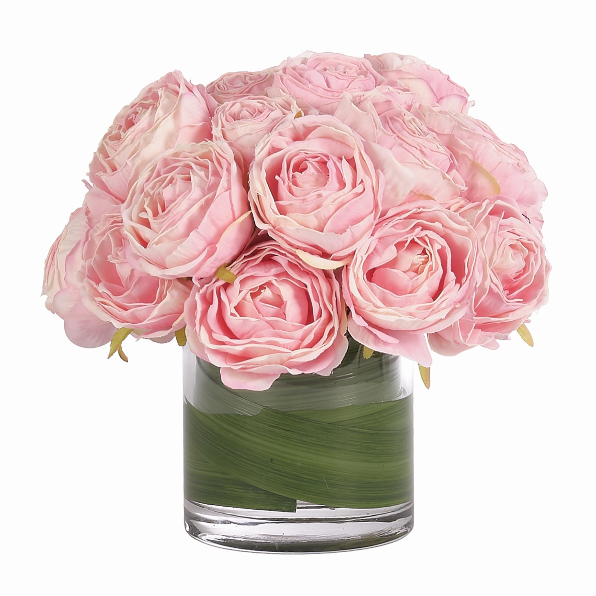 7" Faux Pink Rose Watergarden in Glass Cylinder home display ornament